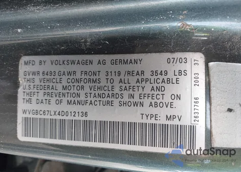 2004 Volkswagen Touareg V6 z USA, uszkodzony, nr VIN WVGBC67LX4D012136